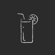 Glass with drinking straw icon drawn in chalk N2