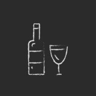 Bottle and a glass icon drawn in chalk