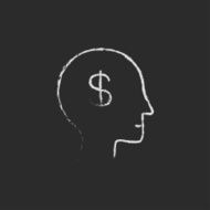 Head with dollar symbol icon drawn in chalk N2