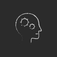 Human head with gear icon drawn in chalk N2