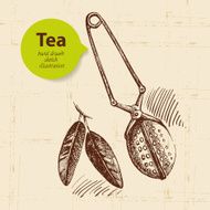 Tea vintage background Hand drawn sketch illustration N2