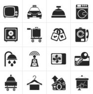 Black Hotel and motel room facilities icons
