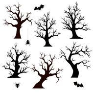 Halloween trees spiders and bats