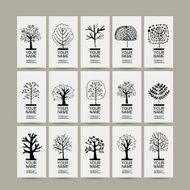 Set of cards with art trees for your design N2