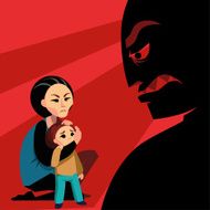Woman hides the child from male silhouette N2