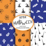 Vector halloween set of seamless hand drawn patterns