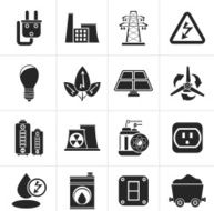 Black power energy and electricity icons
