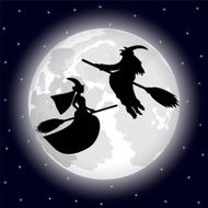 witches on a background of the full moon