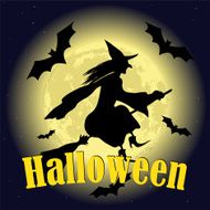Silhouette of a witch on moon background