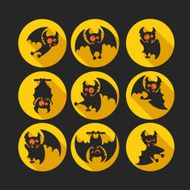 Round flat vector icon set with vampire bat for Halloween