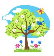 Spring tree birds build nests seasonal signs of spring