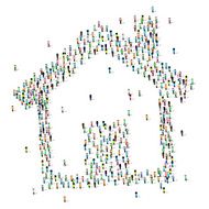 Home made out of large group people figures