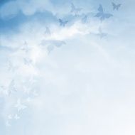 Blue sky drawing with butterflies and copy space N2