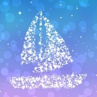 Starry sailing boat on blue