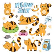Cat vector collection in different poses cats food