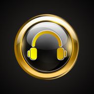 Headphones icon golden isolated on black
