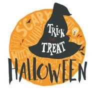 Halloween grunge emblem with a witch hat silhouette N2