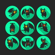 Round flat vector icon set with vampire bat for Halloween N2