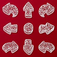 Set of white ornate doodle vector arrow