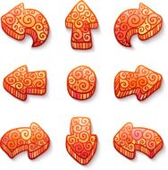 Set of orange vector doodle ornate arrows