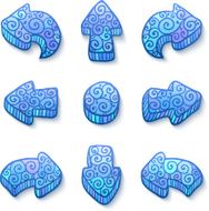 Set of blue vector doodle ornate arrows