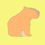 Flat hand drawn icon of a cute capybara
