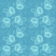 Seamless pattern with drawing of tulips in violet color N2