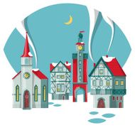 Christmas card Old historic city Winter urban landscape