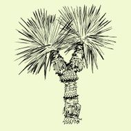 Hand drawn black and white single palm tree N4