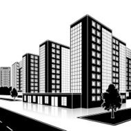 silhouette office building with an entrance and reflection N14