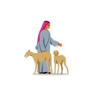 Shekih in traditional dress and two greyhounds Vector Illustration