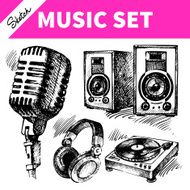 Sketch music set Hand drawn illustrations of Dj icons N2