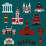 Famous world landmarks flat icons N2