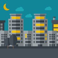 Night scenery of building city with moon N3