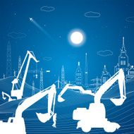 Industrial landscape building cranes excavators N4