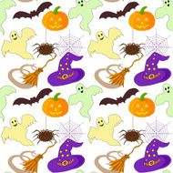 Halloween Colorful Seamless Pattern Broom Pumpkin Hat Ghost N2