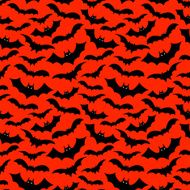 Halloween Bat Pattern Black Silhouette over Orange Background N2