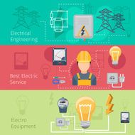 Electricity and power industry horizontal banners vector set