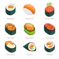 Sushi rolls vector icons