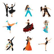 Dancing styles flat icons set N2