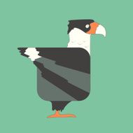 Hand drawn flat square icon bird isolated on green background
