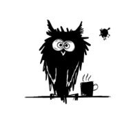 Funny owl black silhouette Sketch for your design N2
