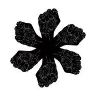 Six fists abstract symbol black and white vector special emblem