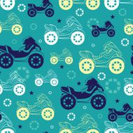 Vector Motorcycles Blue Green Yellow Seamless Pattern Motorkbike Biker Sport N2