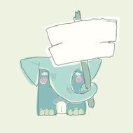 Cartoon Character Elephant with wooden poster Isolated on White Background
