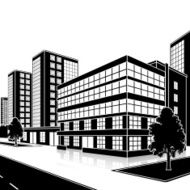 silhouette office building with an entrance and reflection N16