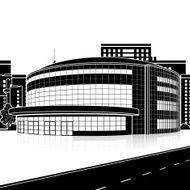 silhouette building athletic field with reflection N2