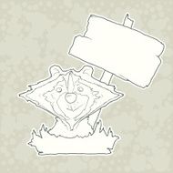 Cartoon Character Racoon with wooden poster Isolated on Plain Background N2