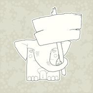 Cartoon Character Elephant with wooden poster Isolated on Plain Background N2