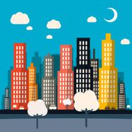 Night Flat Design City Illustration